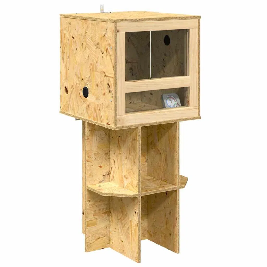 Großes OSB Terrarium mit Glastür, 40 x 40 x 90 cm, braun – Robustes Reptilienhaus für Amphibien, geräumig und pflegeleicht