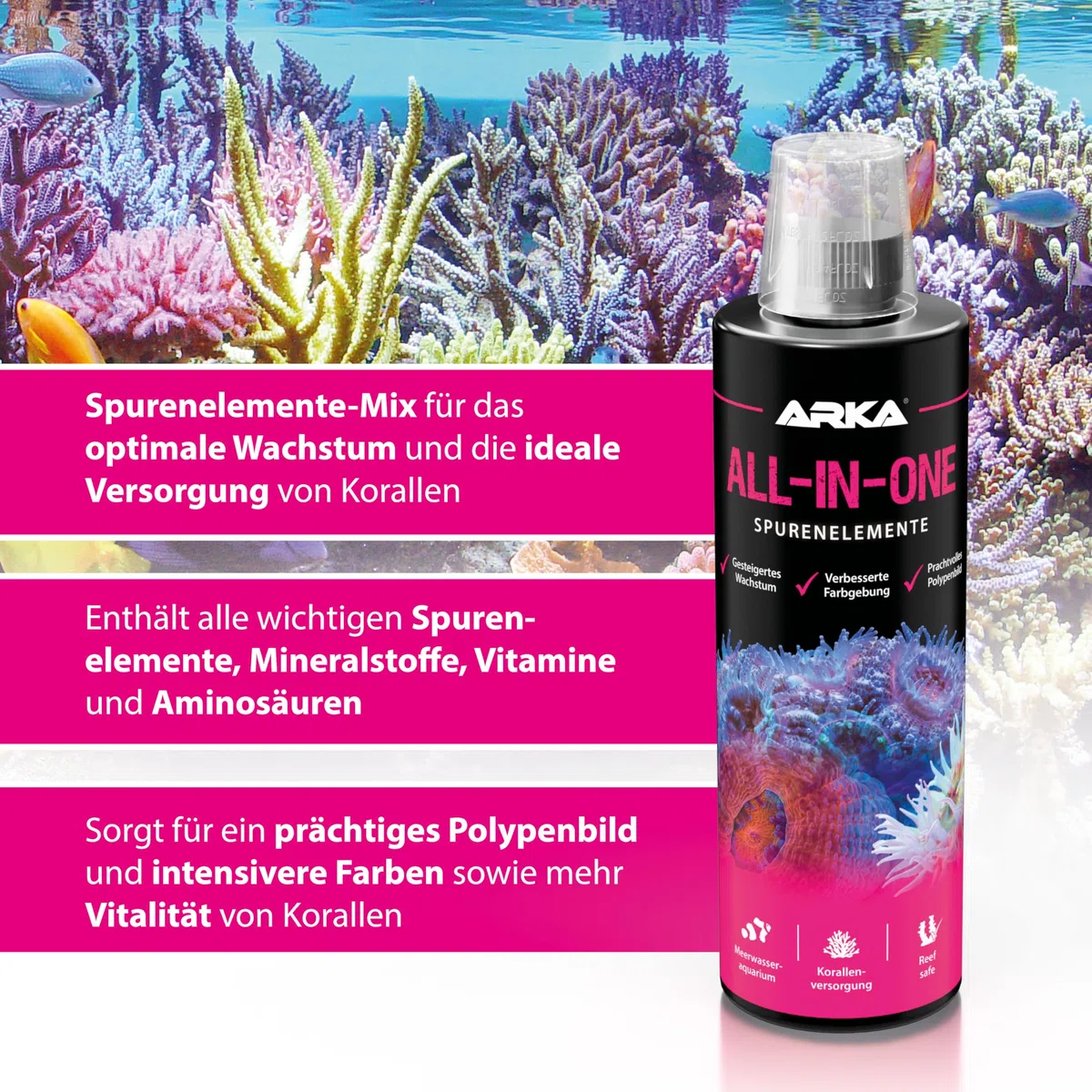Korallenversorgung Meerwasser 473 ml – Komplettlösung für Farbenpracht & Wachstum – mit Kalzium, Jod, Strontium & Vitaminen – über 70 Nährstoffe – ARKA All-In-One