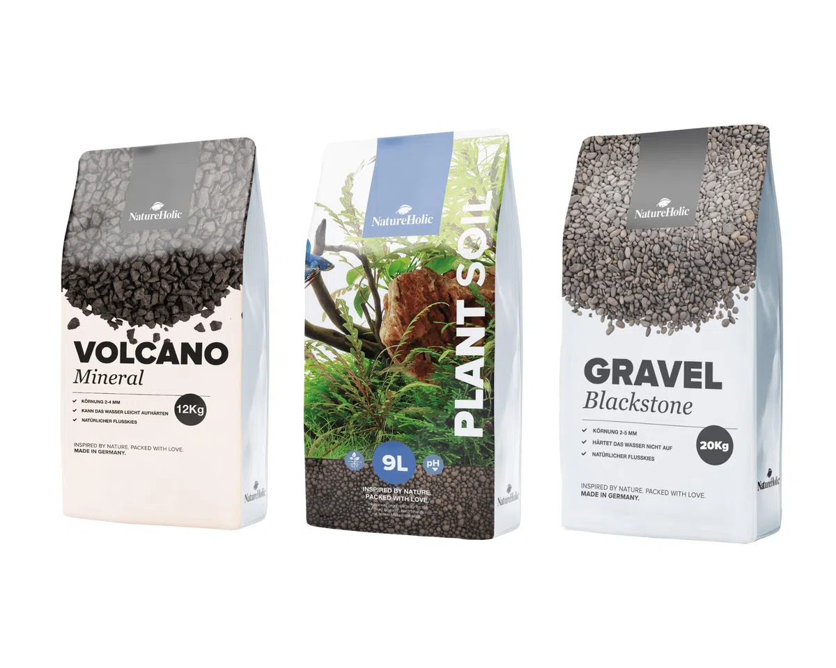 Aquarium Kies & Bodengrund Komplettset | Volcano Mineral, Plant Soil & Gravel Blackstone | Dreischichtig für stabile Wasserwerte, gesunde Pflanzen & schönes Layout | Für Aquarien 10-100+ Liter