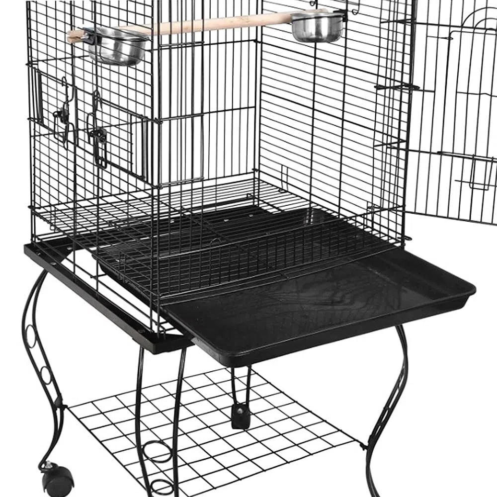 Käfig für Vögel, massiv, Vogelkäfig, auf Fuß, Voliere, Vögel, Innen/Außen, Käfig, Vögel, für Wellensittiche, Kanarienvögel, Schwarz auf Rollen, 59 x 59 x 150 cm