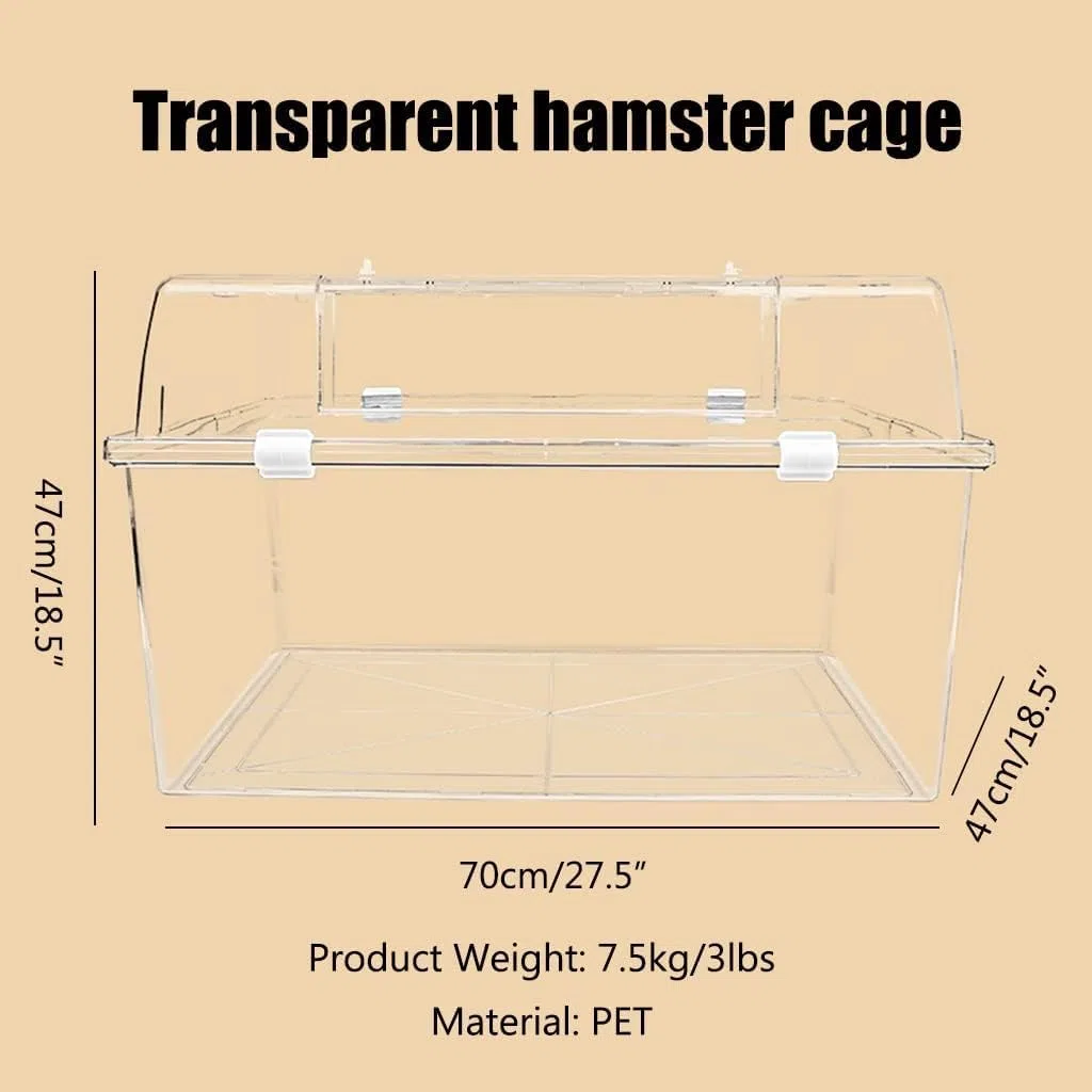 Großes Hamsterhaus mit Vorder- und Obertür, vollständig transparenter Acryl-Mauskäfig, atmungsaktives Lebensraumhaus für kleine Tiere (Größe: 70 cm)