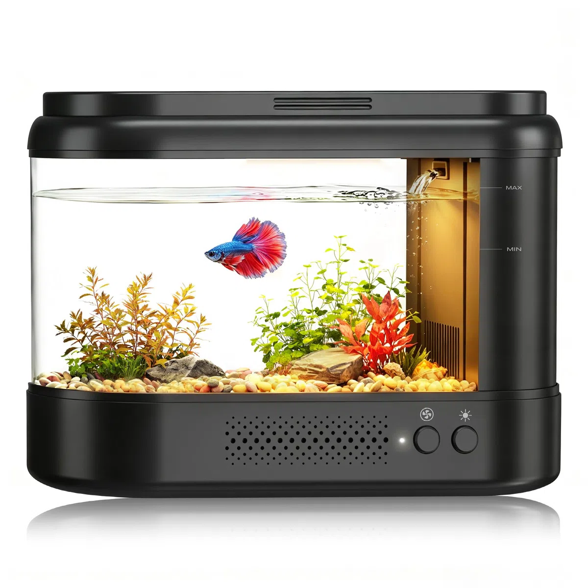 Nano Aquarium Starter Set 3,7L Schwarz Acryl mit Filtersystem LED Beleuchtung Betta Tischaquarium