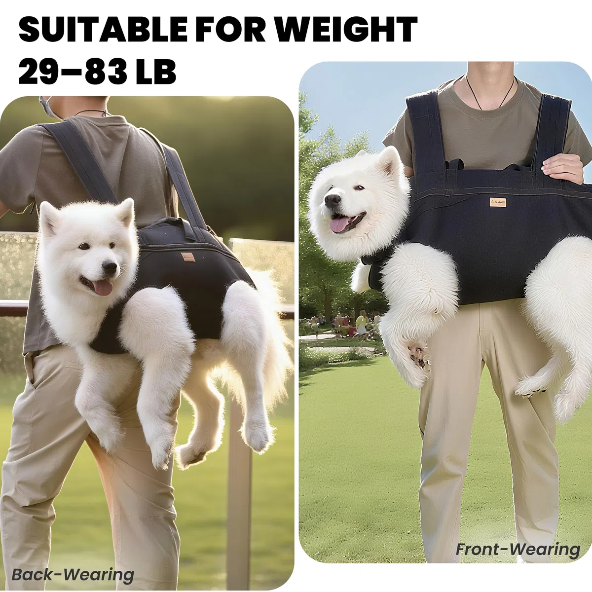 Hundegeschirr, Rucksack-Tragetasche für große Hunde, Ganzkörperschlinge mit Griff, Hundegeschirr für Gelenkverletzungen, Arthritis, ideal für Treppen, ältere Hunde, Schwarz (Schwarz, Größe