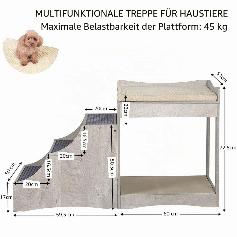 unipaws Haustier-Etagenbett mit Abnehmbarer Treppe für Hunde und Katzen, mehrstufiges Haustierbett & Fensterliege mit Kissen und Kratzpad, für den Innenbereich | Mehrschichtiges Bett mit Kissen und Kratzkissen für Katzen für den Innenbereich Grau