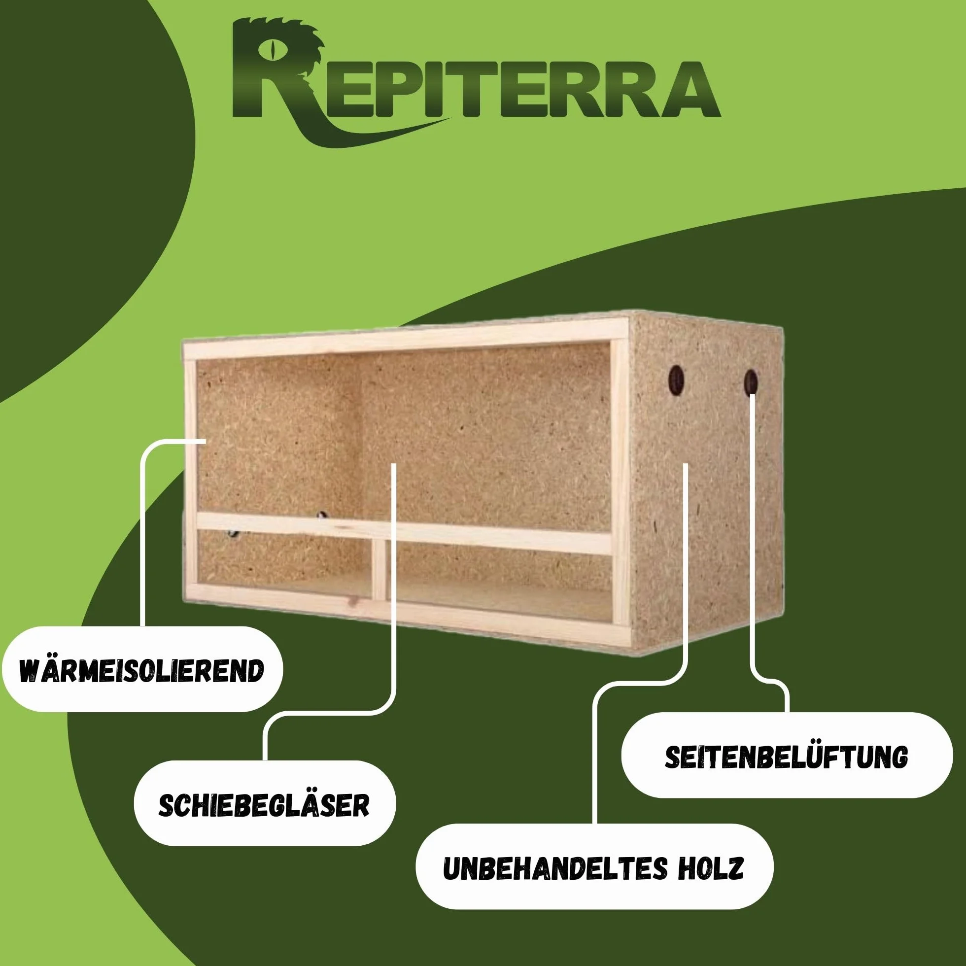 REPITERRA Terrarium für Reptilien & Amphibien, Holzterrarium mit Seitenbelüftung 120x60x60 cm