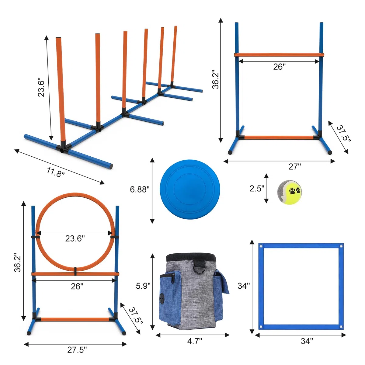 4 Sets Haustiere Agility Trainingsgeräte Hindernis-Trainingskurs Kit Verstellbarer Hundereifen Hundesprung Weben und Blindstangen und Pause Box für Hund Hindernislauf Outdoor Spiel
