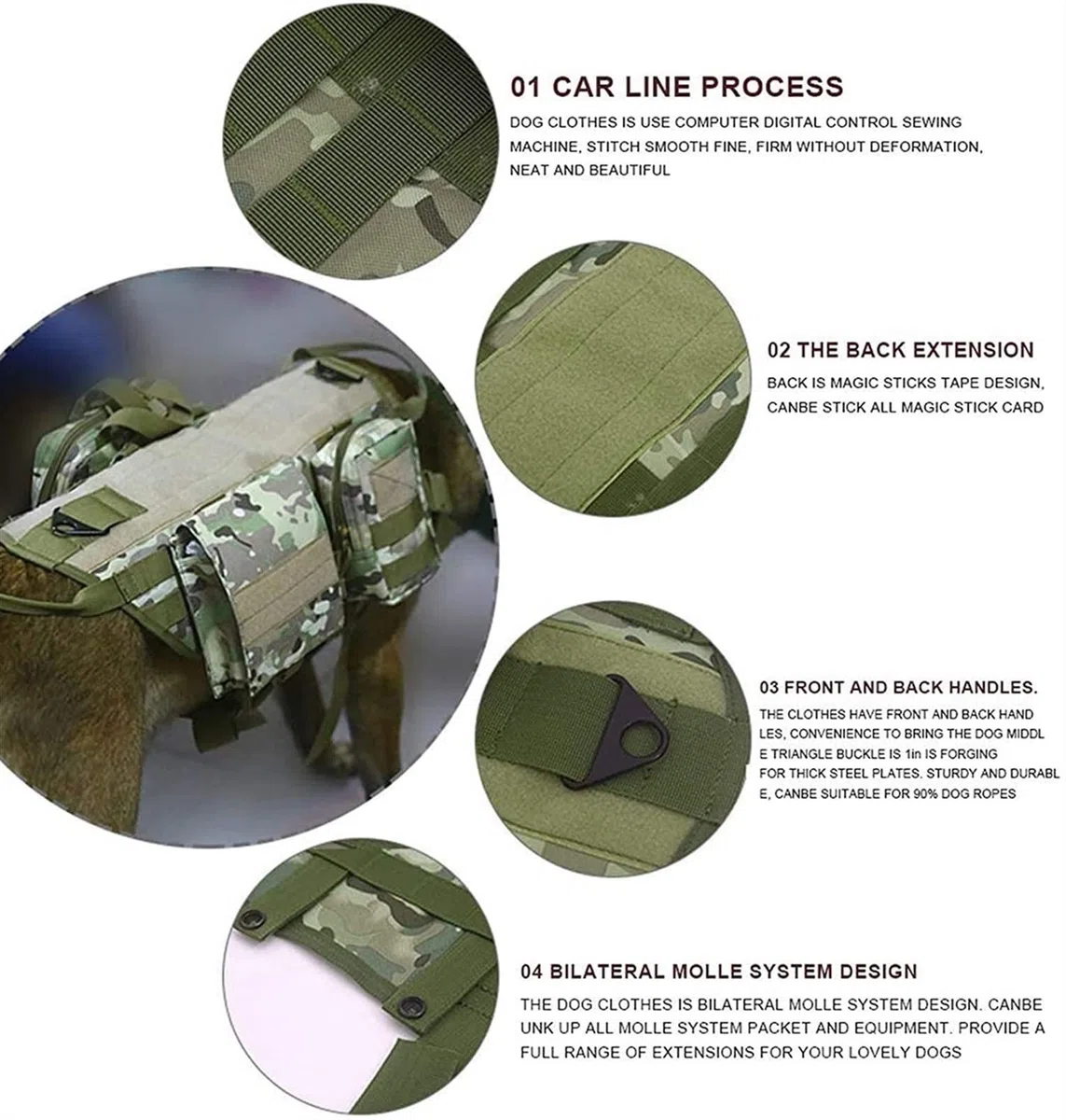 Taktisches Hundegeschirr Set mit Leine, verstellbare Weste im Militär-Stil, inklusive Aufbewahrungstaschen und Taschen für Outdoor-Training und Arbeiten