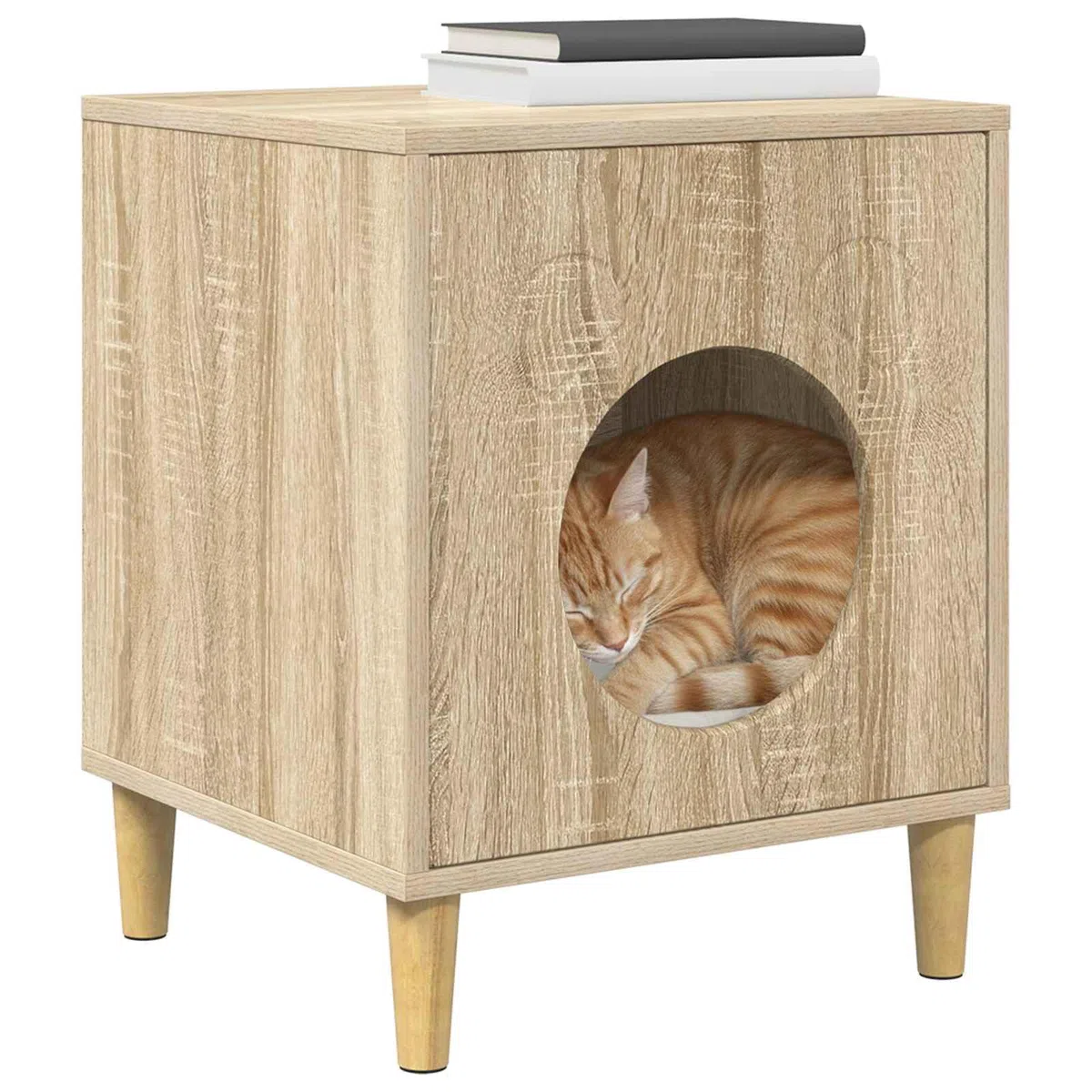 Katzenhaus Sonoma Holzwerkstoff 42,5 x 40 x 53 cm Innenbereich, langlebig und stabil, ideal als Rückzugsort und Spielhöhle für Katzen, modernes Design für Wohnzimmer und Wohnung