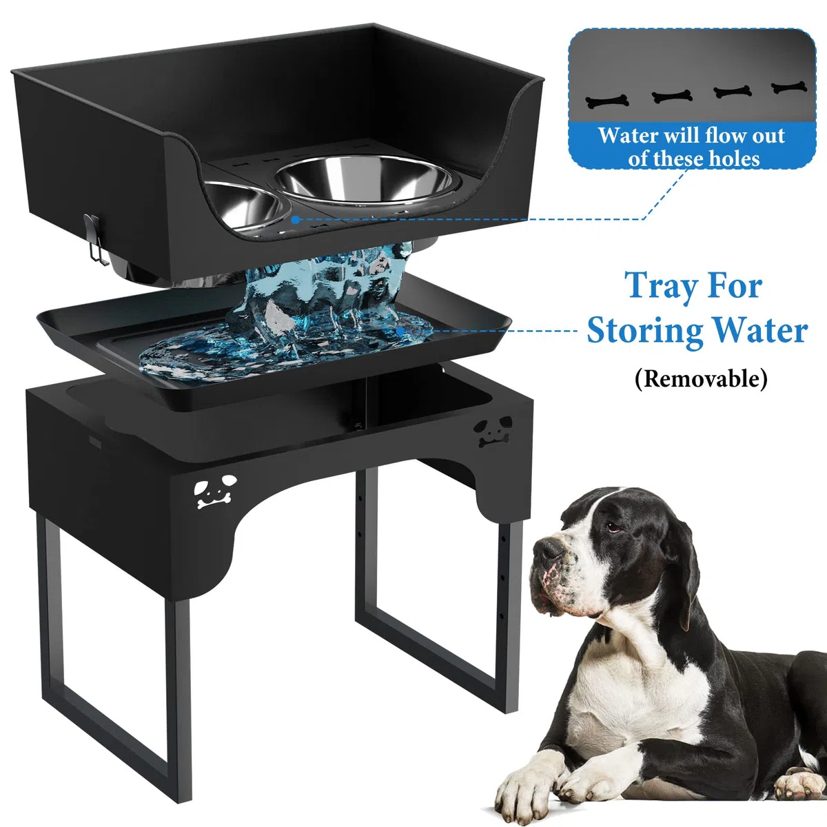 Erhöhte Hundenäpfe für große Hunde, erhöhter Hundenapf, Ständer verstellbar von 28,4 cm - 61 cm, mit 2 Edelstahl-Hundenäpfen, erhöhte Futternäpfe für kleine, mittelgroße und große Hunde und Haustiere