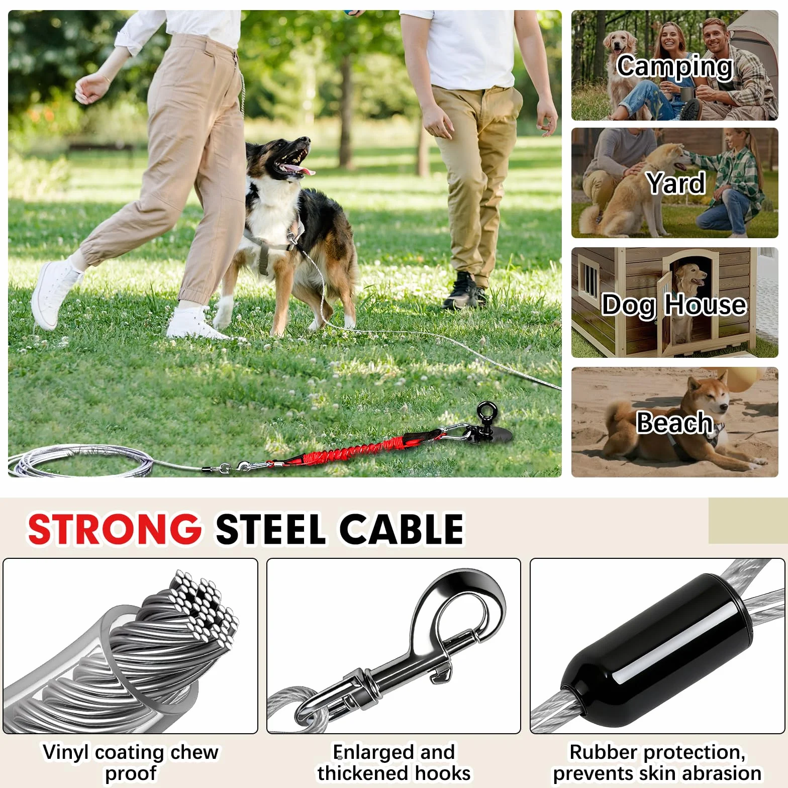 Snagle Paw Bodenanker für Hunde mit Lock-Cap, 6M Leine with Erdanker für Außen/Garten/Camping mit Stoßdämpfender Bungee-Leine, 360°drehbarer Rostfreier Bodenanker für Leinen, Ketten bis 360 lbs