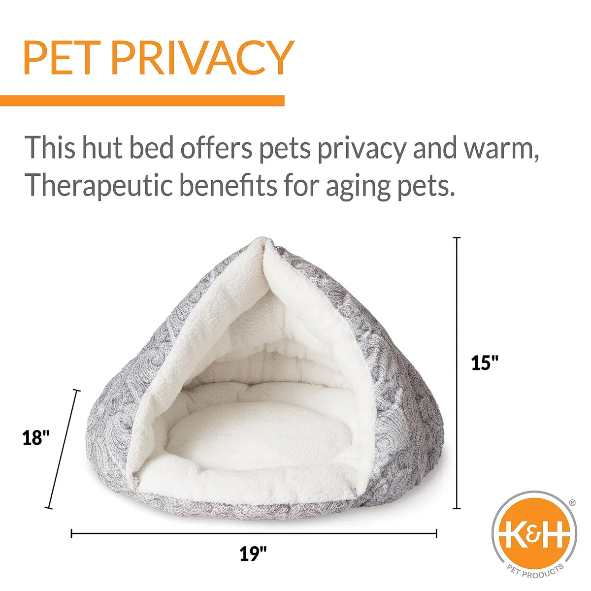 K&H PET Products Selbstwärmendes Haustierbett, Katzenbett, Höhle, Grau, 45,7 x 48,2 cm