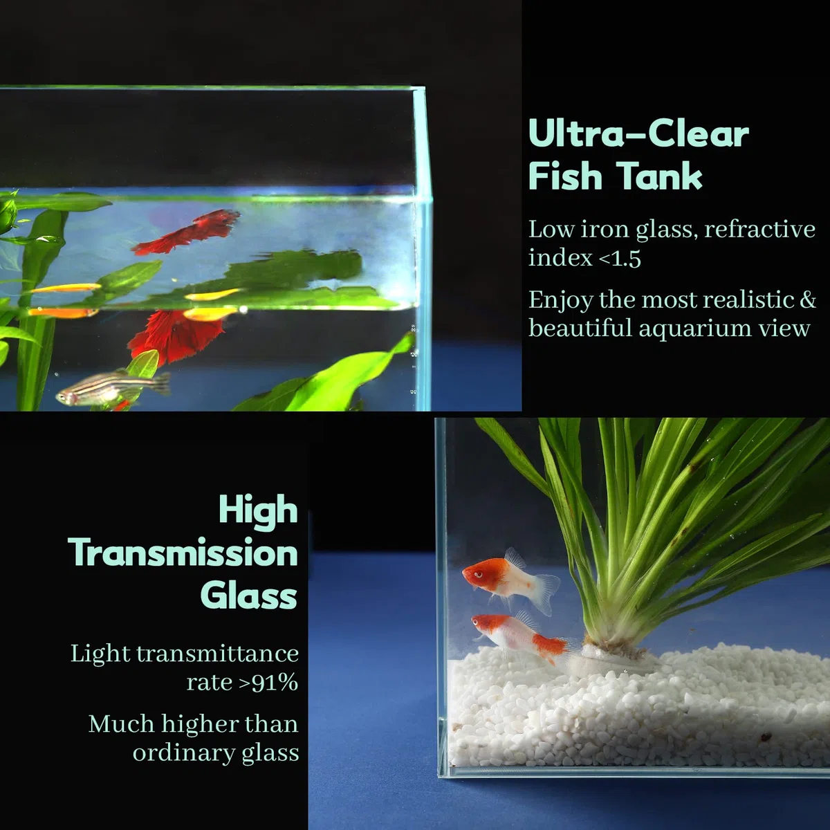 LAQUAL Aquarium, 30,5 l, ultraklares Glas, randlos, eisenarm, für Betta/Nano/Goldfisch/Schnecke/Garnelen, großes Aquarium, Abdeckungs-Set, Futterring und Reinigungswerkzeuge