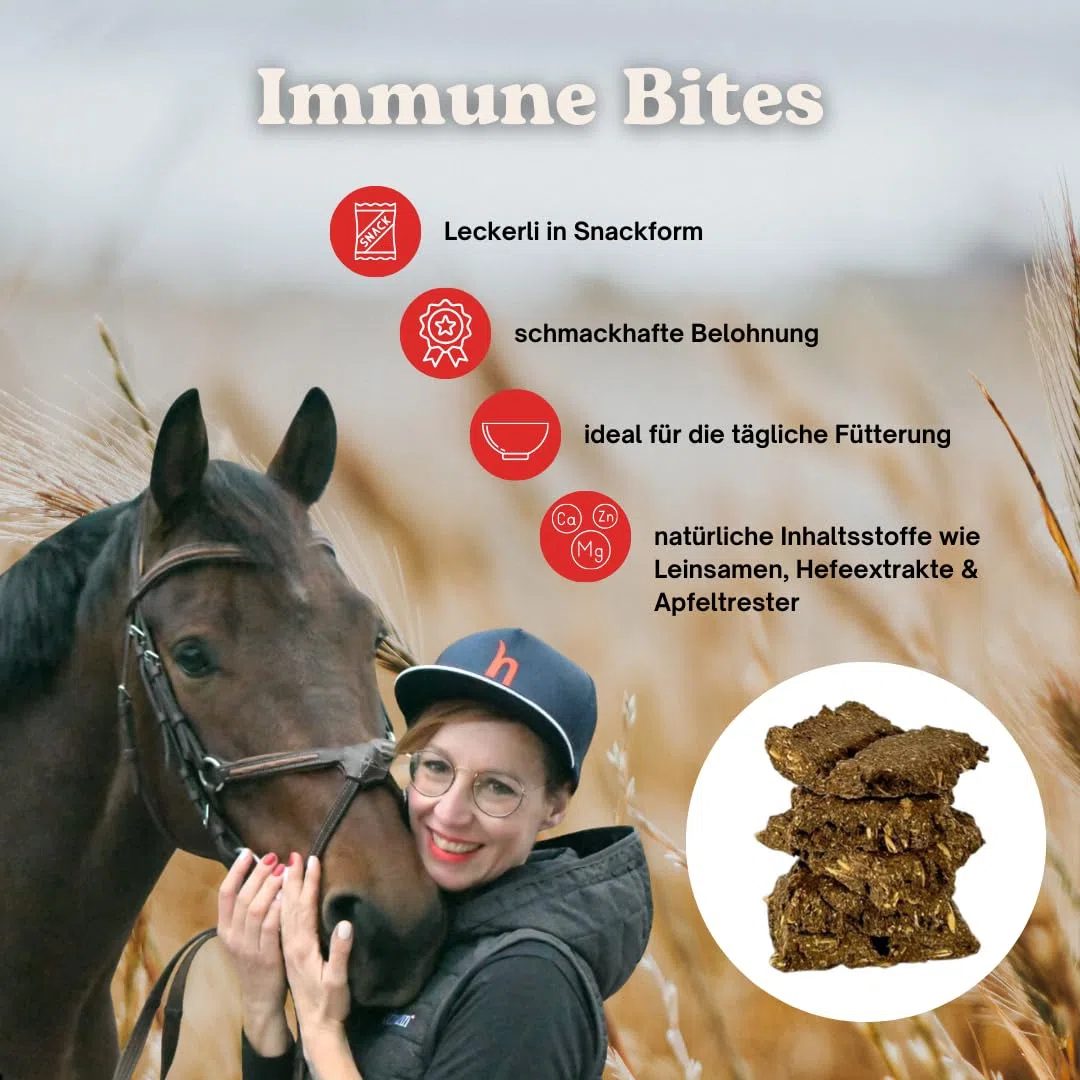 Hofmann Nutrition Immune Bites – natürliche Pferdeleckerlis für Darmgesundheit & Immunsystem – Ergänzungsfutter mit Mikronährstoffen – unterstützt die Verdauung – 3 kg Eimer