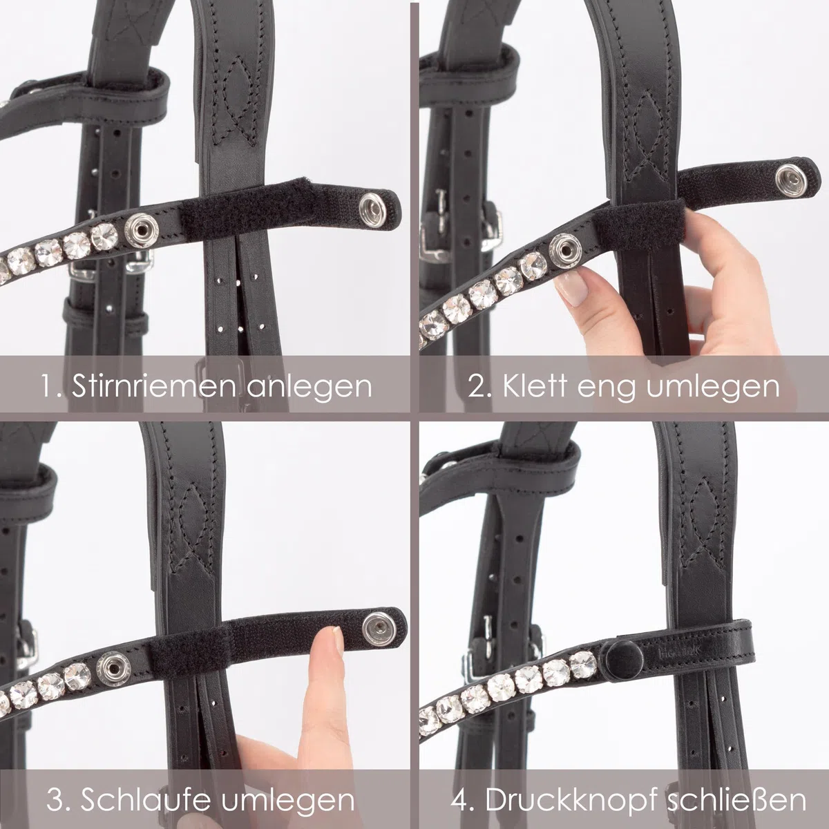 Heinick Trense mexikanisch Schwarz Zaumhaken ~ Glow-Silver ~ Vollblut