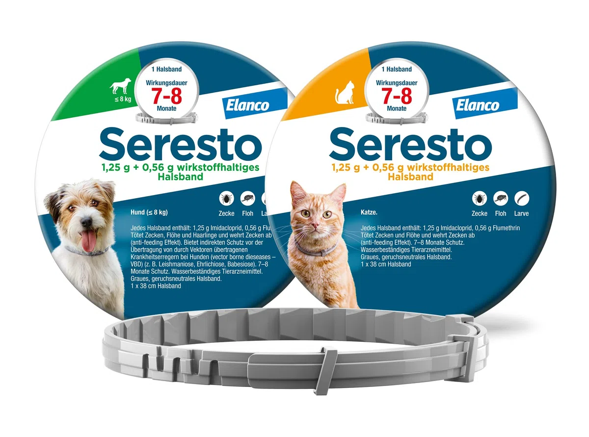 Seresto Zeckenhalsband Kombi-Set für kleine Hunde bis 8 kg & Katzen, 2 Halsbänder | Praktisches Set mit 1x für kleine Hunde bis 8kg & 1x für Katzen. Bis zu 8 Monate Schutz gegen Zecken und Flöhe