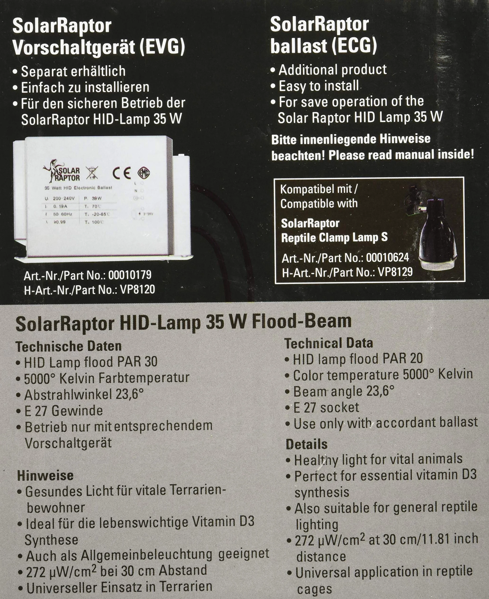 HID UV-Strahler, Metalldampflampe, Wärme & UV-Lampe für Terrarien (35 Watt/Flood)