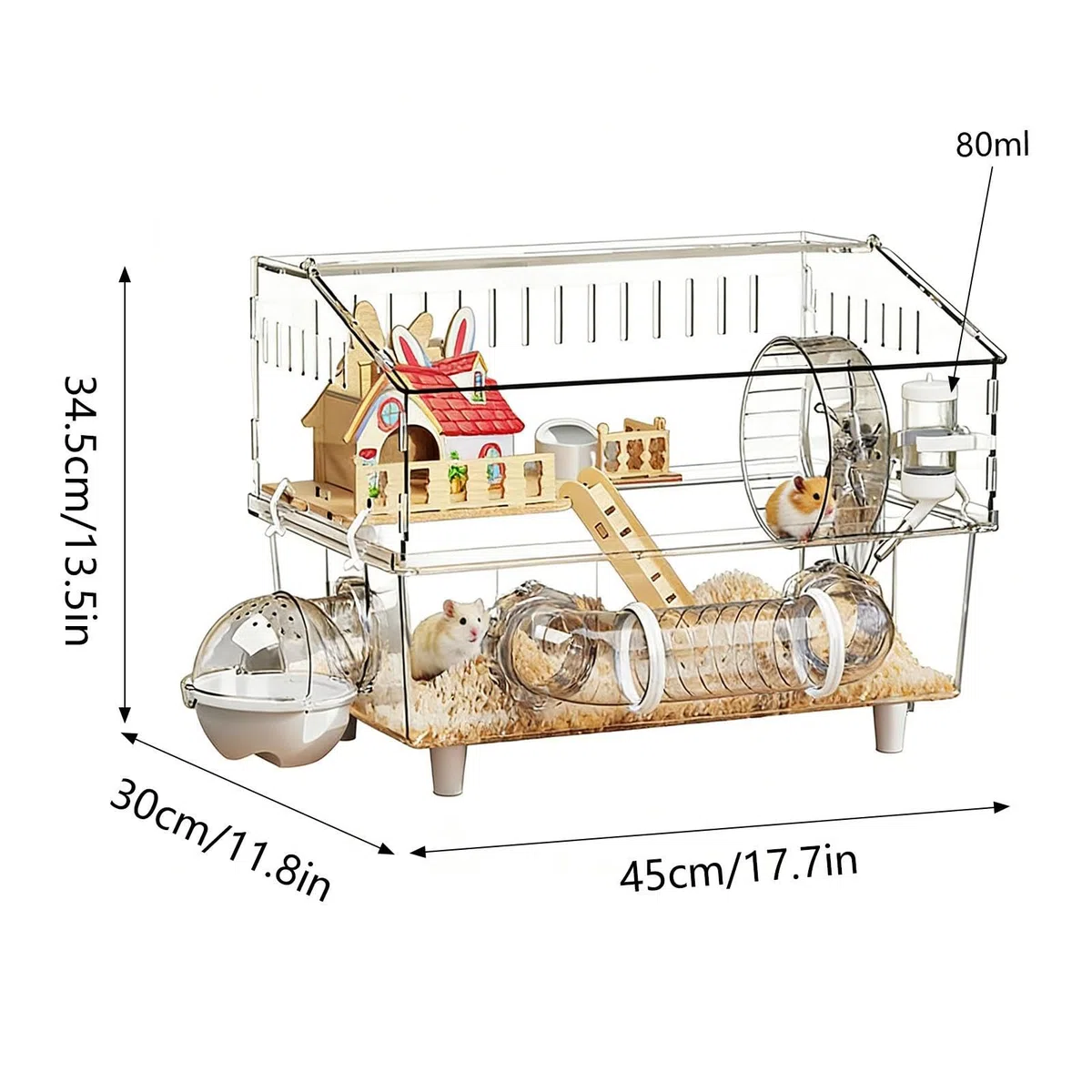 Großer Hamsterkäfig 2-stöckiges, Nagetierheim | Geräumiger Hamsterkäfig mit Trinkflasche und Toilette für Kleintiere wie Meerschweinchen, für den Einsatz zu Hause,