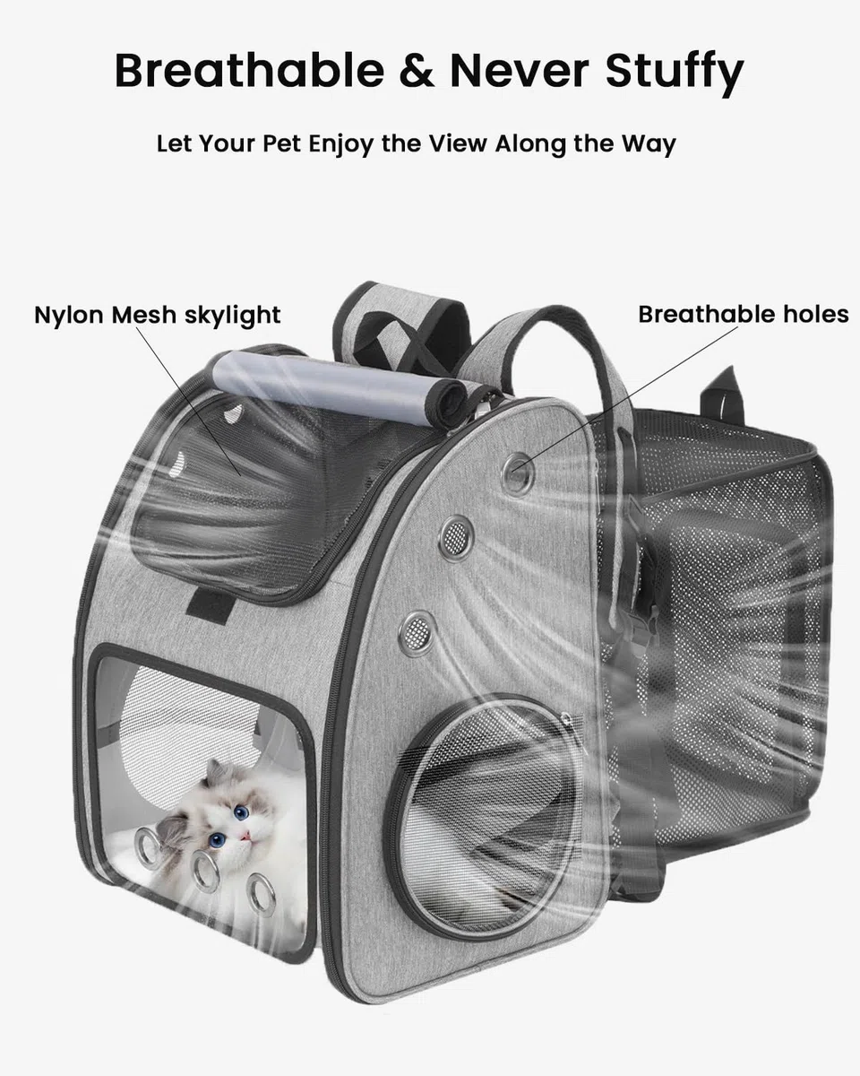 Erweiterbarer Haustier-Rucksack für Katzen, Hunde und Kleintiere, tragbare Haustier-Reisetasche, super belüftetes Design, Fluggesellschaft genehmigt, ideal für Reisen/Wandern/Camping