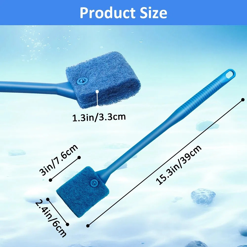 Aquarium-Reiniger mit fünfseitiger Schwammbürste und langem Griff, Aquarium-Schrubber, Alage-Schaber für Glasaquarien, Terrarien, Zuhause, Küche (3er-Pack)