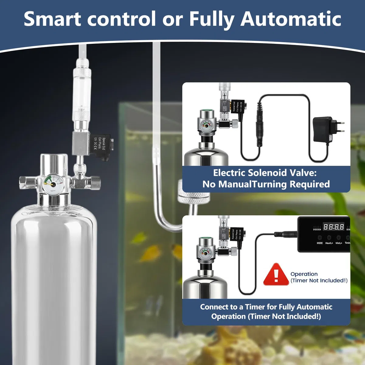 2L CO2 Anlage Aquarium Komplett-Set, Edelstahl 2kg CO2 Flasche Generator | Aquarium Kohlendioxid Reaktor Kit mit Magnetventil, Diffusor, Visueller Blasenzähler für Aquarienpflanzen Pflanzenwachstum
