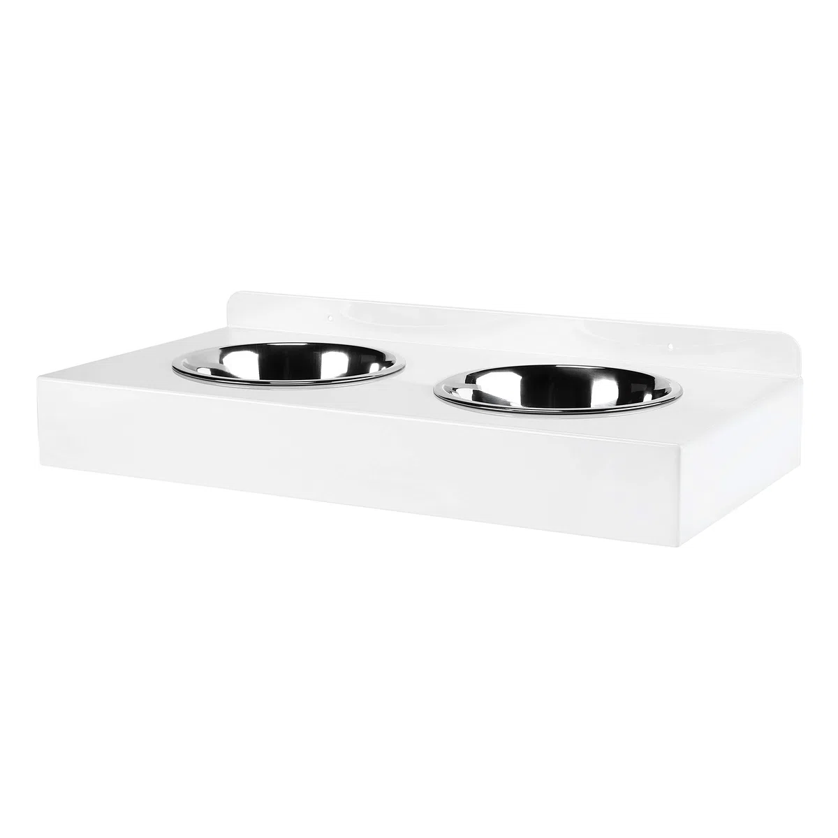 Elegante Schwebende Futterbar für die Wand aus Metall mit 2 Edelstahl Näpfen für Hunde Weiß