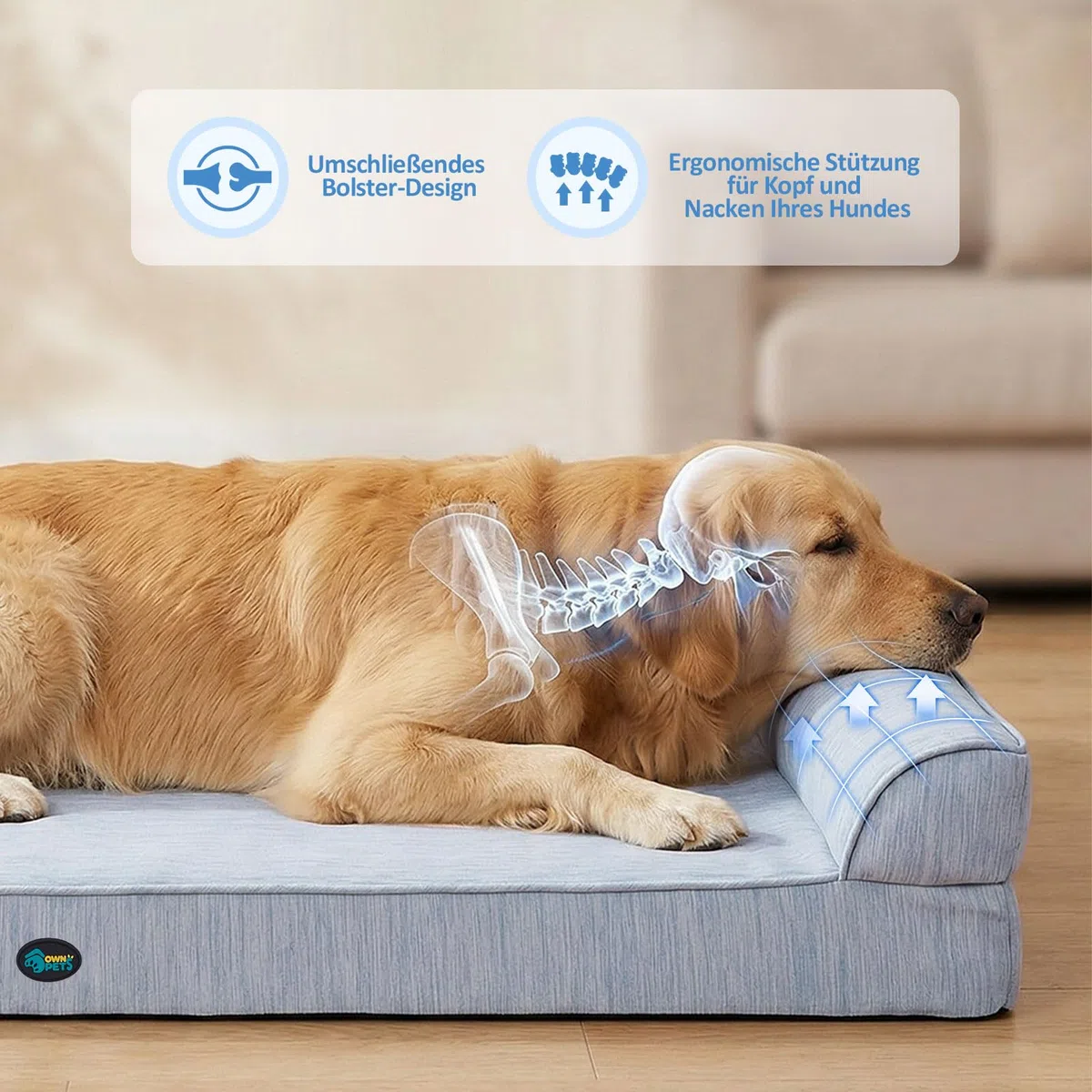 Ownpets Kühlendes Hundebett für Mittelgroße Hunde, Q-MAX>0.4 Orthopädisches Hundekorb mit Seiten, Hundesofa mit abnehmbarem Bezug & wasserdichter Innenlage,rutschfest (XL (121 x 81 x 19 cm))
