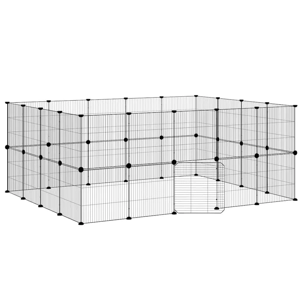 36-TLG. Kleintiergehege mit Tür, Welpenlaufstall Metall Schwarz | Flexibler DIY-Laufstall für Wohnzimmer und Garten. Robustes Stahlgitter schützt Meerschweinchen und Kaninchen.