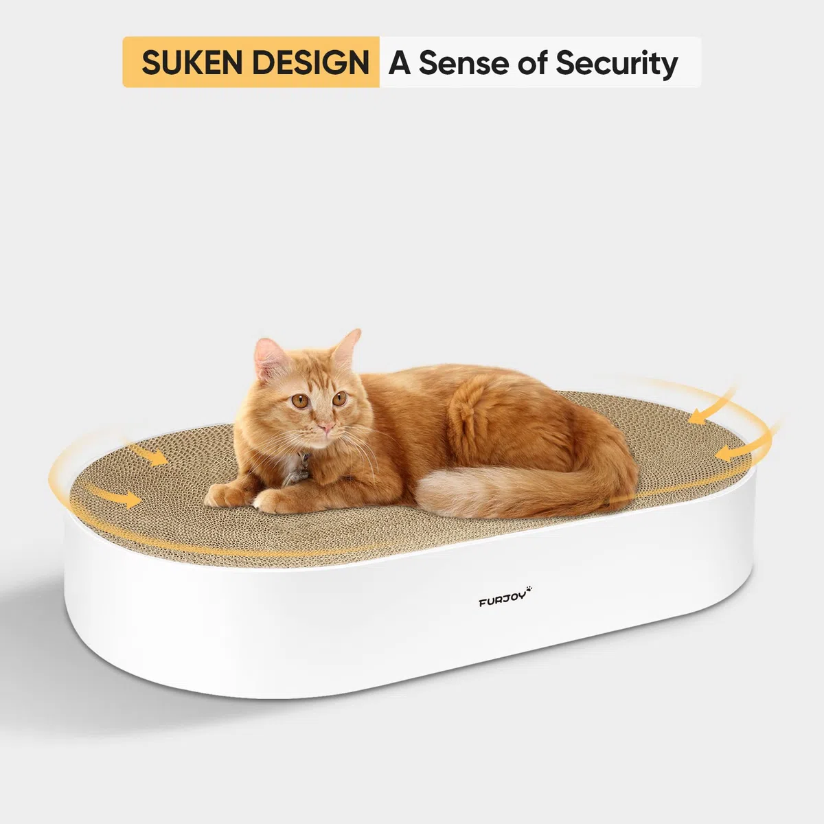Kratzbaum für Katzen, 63 x 35 x 10 cm, oval, Wellpappe, rundes Kratz-Lounge-Bett, Sofa, Katzen-Kratzschale mit Bio-Katzenminze [Home Clean Design mit Kratzbox]