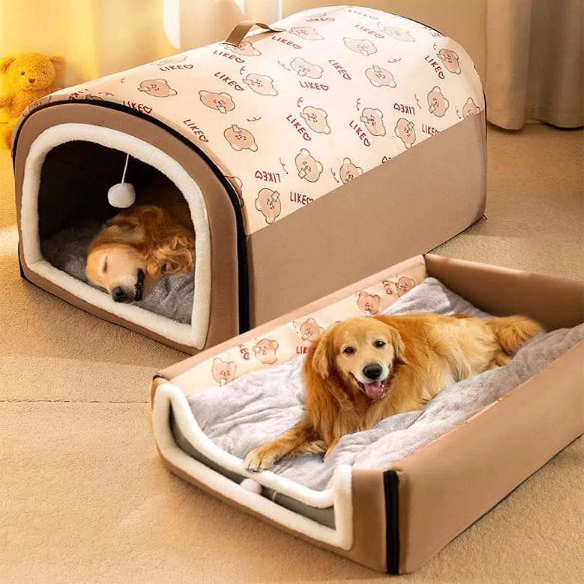 Großes 2-in-1-Bett für Hunde mit Anti-Angst-Kissen, weich und warm, faltbar, beruhigend, rutschfest, warm und rutschfest, herausnehmbar und waschbar (Größe XXL: 100 x 70 x 60 cm, grau)