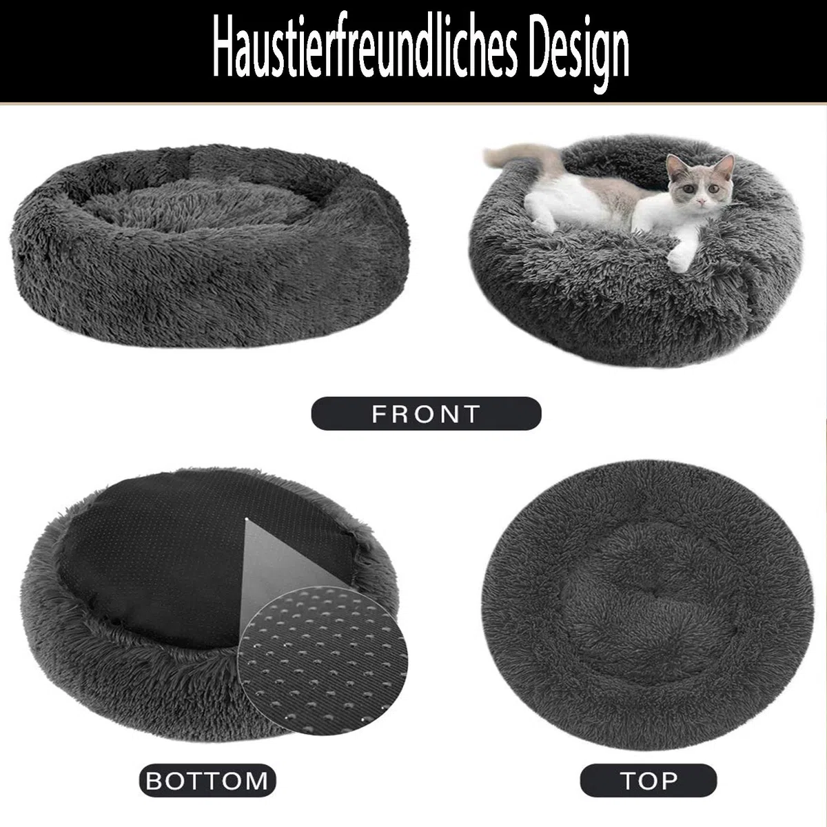 Memory Foam XL Hundesofa Orthopädisches für Grosse Mittlere Hunde Hundekissen Waschbar Oval Hoch Hundebett Antistress Flauschiges Rund Kuschelig Hundehöhle XXL Donut Dunkelgrau