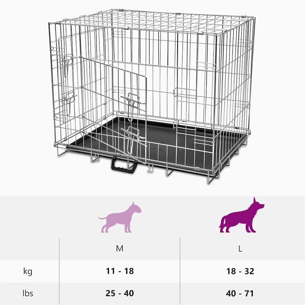 Mangloder Faltbare Hundebox Metall L galvanisierter Stahl mit 2 Türen, 95 x 56 x 64 cm, Schwarze Kunststoffbodenverkleidung, platzsparend für Auto, Kofferraum, Outdoor und Transport