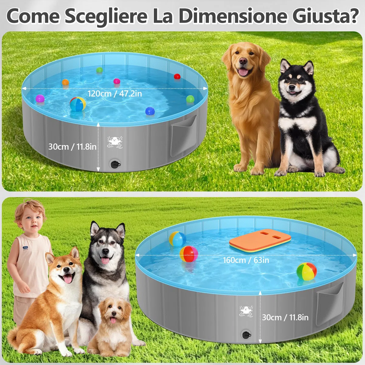 FORMIZON Faltbare Hundepool, Hundepool für Große & Kleine Hunde, rutschfest Verschleißfest Verdickt PVC Planschbecken für Hunde & Kinder, Tragbar Hundebadewanne mit 4 Flicken (160)