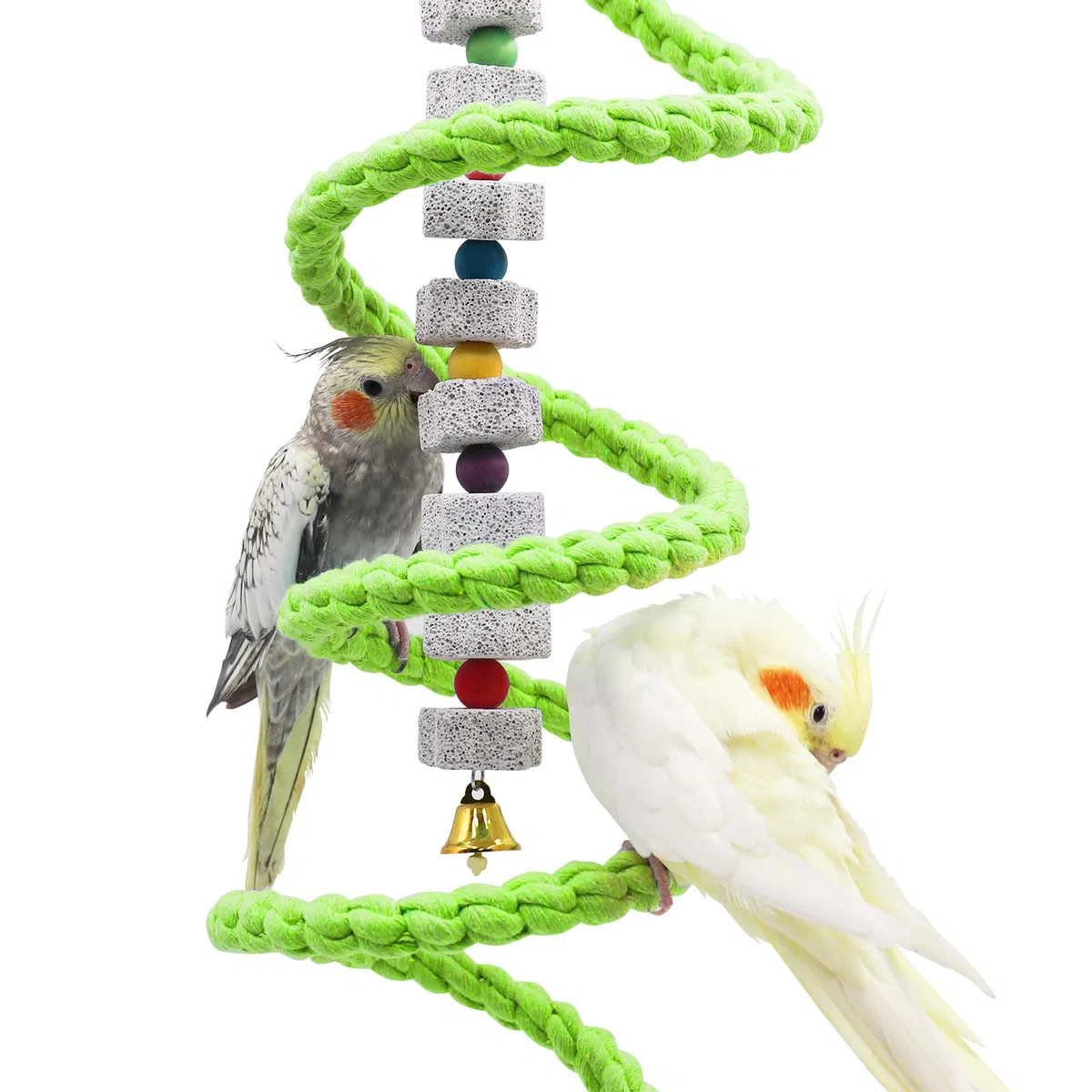 Dnoifne Vogel-Spiral-Seilsitzstange, Vogelseil-Schaukel-Sitzstange, Vogelkäfig-Ständer, Stangenzubehör, stehendes Kletterspielzeug für Papageien, Sittiche, Wellensittiche, Nymphensittiche