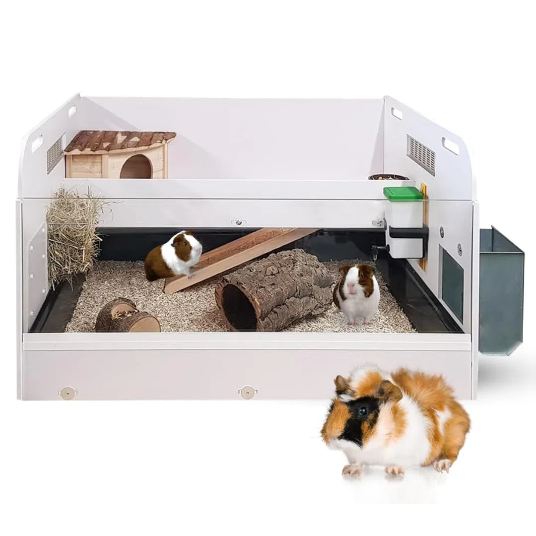 Breker Meerschweinchen Stall - 100 x 80cm - 2 Ebene - Nagerkäfig - Inklusive Kunststoff Kotwanne - Kleintierkäfig - Hohe Luftzirkulation - Unkomplizierte Montage - Erweiterbar