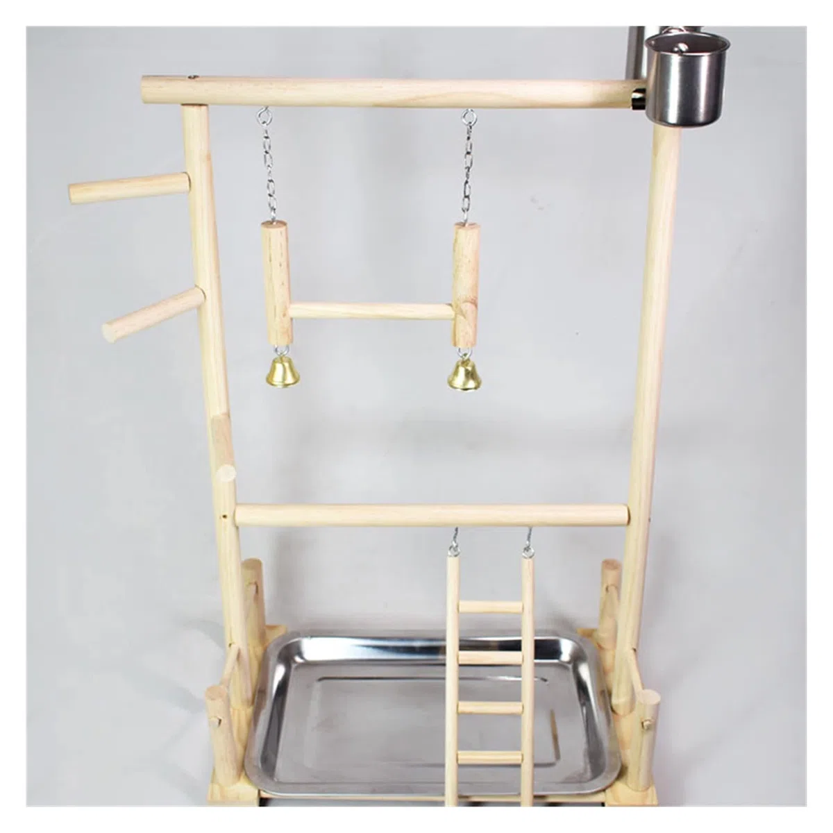 Vogelspielzeug Papageispielstände mit Tasse Toys Tablett Vogel Swing Klettern Hängende Leiterbrücke Holz Cashatiel Spielplatz Vogelperches