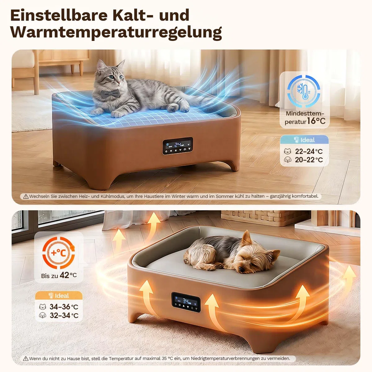 JUMMICO Intelligentes kühl-heizbares Hundebett für kleine & mittlere Hunde | APP-Steuerung für Kühlung & Heizung, mehrfacher Sicherheitschutz, kratzfest & abriebfest, energiesparend, Größe 58x42 cm
