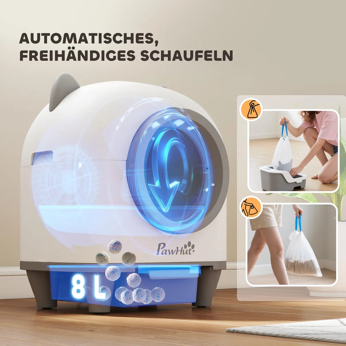 PawHut Selbstreinigende Katzentoilette, 80L Katzenklo Selbstreinigend mit APP Steuerung, Müllbeutel, Geruchsbeseitigung, Automatisches Katzenklo für Mehrere Katzen | Katzenklo Selbstreinigend, Geruchsbeseitigung, Automatisches Katzenklo für Mehrere Katzen