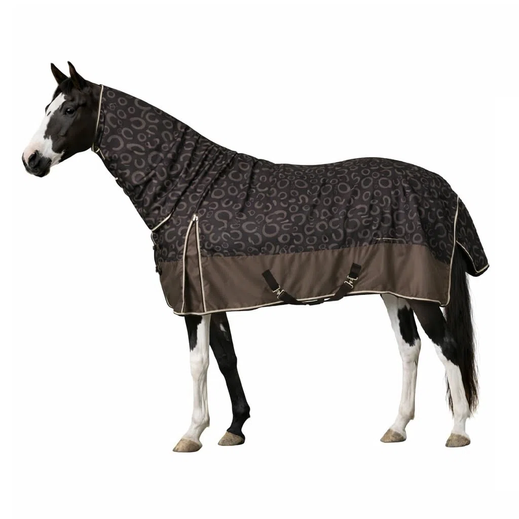 netproshop Leichte wasserdichte Regendecke mit Halsteil 0g atmungsaktiv mit Hufeisen-Print Größe 125-165 cm, Groesse:125, Farbe:Braun
