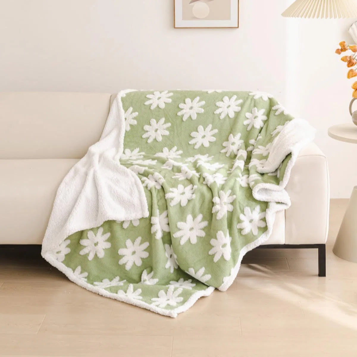 Hundedecke, wasserdicht, auslaufsicher, Haustierdecken für Hunde und Katzen, flauschig, warm, für kleine und mittelgroße Hunde, Flanell-Haustier-Sofa-Abdeckung, Bettschutz (grüne Blume, 145 x