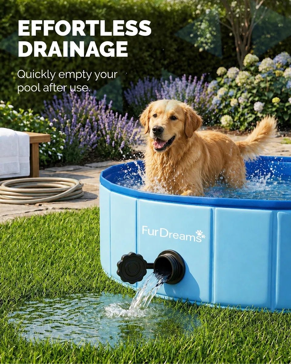 Furdreams Faltbares Haustier-Schwimmbecken, Hartplastik-Hundebadewanne, tragbares, multifunktionales, rutschfestes PVC-Kinderbecken für den Außenbereich enießen Sie Sommerglanz in Garten (Extra Large)