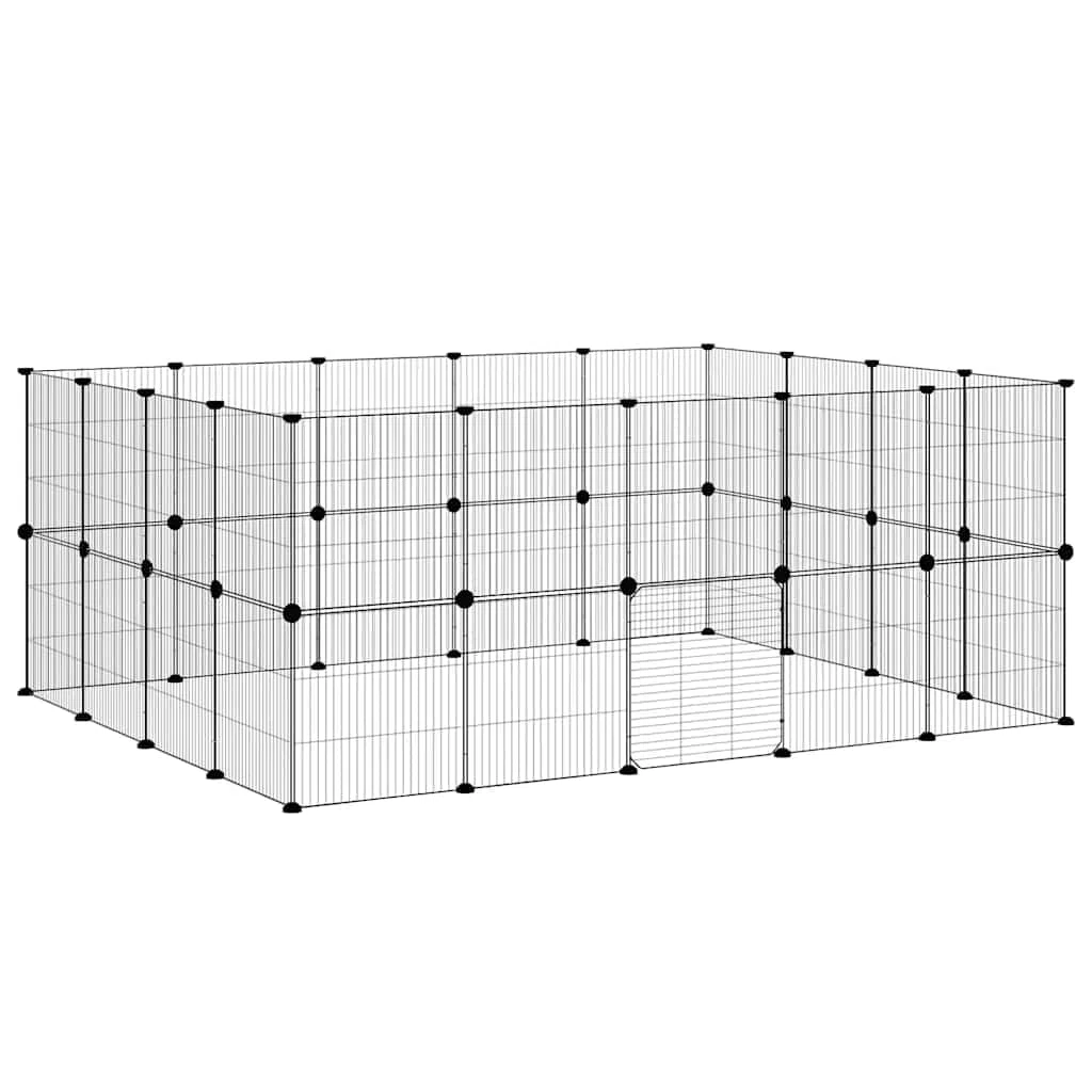 36-TLG. Kleintiergehege mit Tür, Welpenlaufstall Metall Schwarz | Flexibler DIY-Laufstall für Wohnzimmer und Garten. Robustes Stahlgitter schützt Meerschweinchen und Kaninchen.
