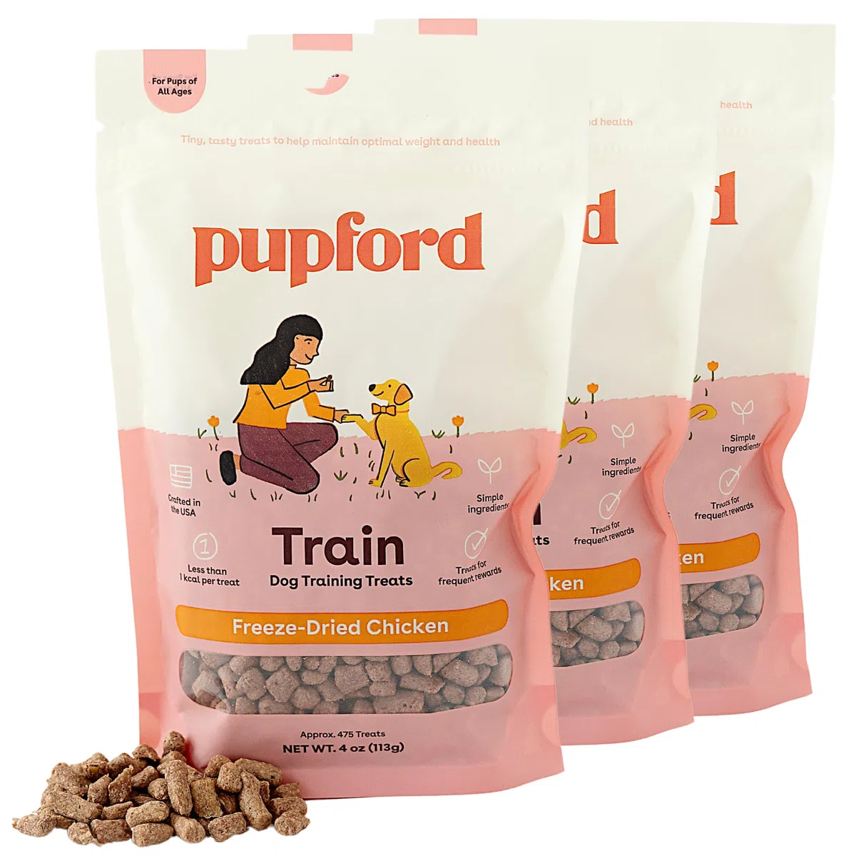 Pupford gefriergetrocknete Trainingssnacks, 1400+, 3 x 113 g (339 g), Huhn