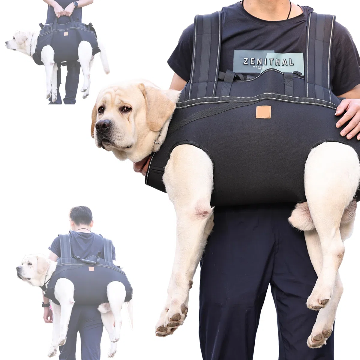 Hundegeschirr, Rucksack-Tragetasche für große Hunde, Ganzkörperschlinge mit Griff, Hundegeschirr für Gelenkverletzungen, Arthritis, ideal für Treppen, ältere Hunde, Schwarz (Schwarz, Größe