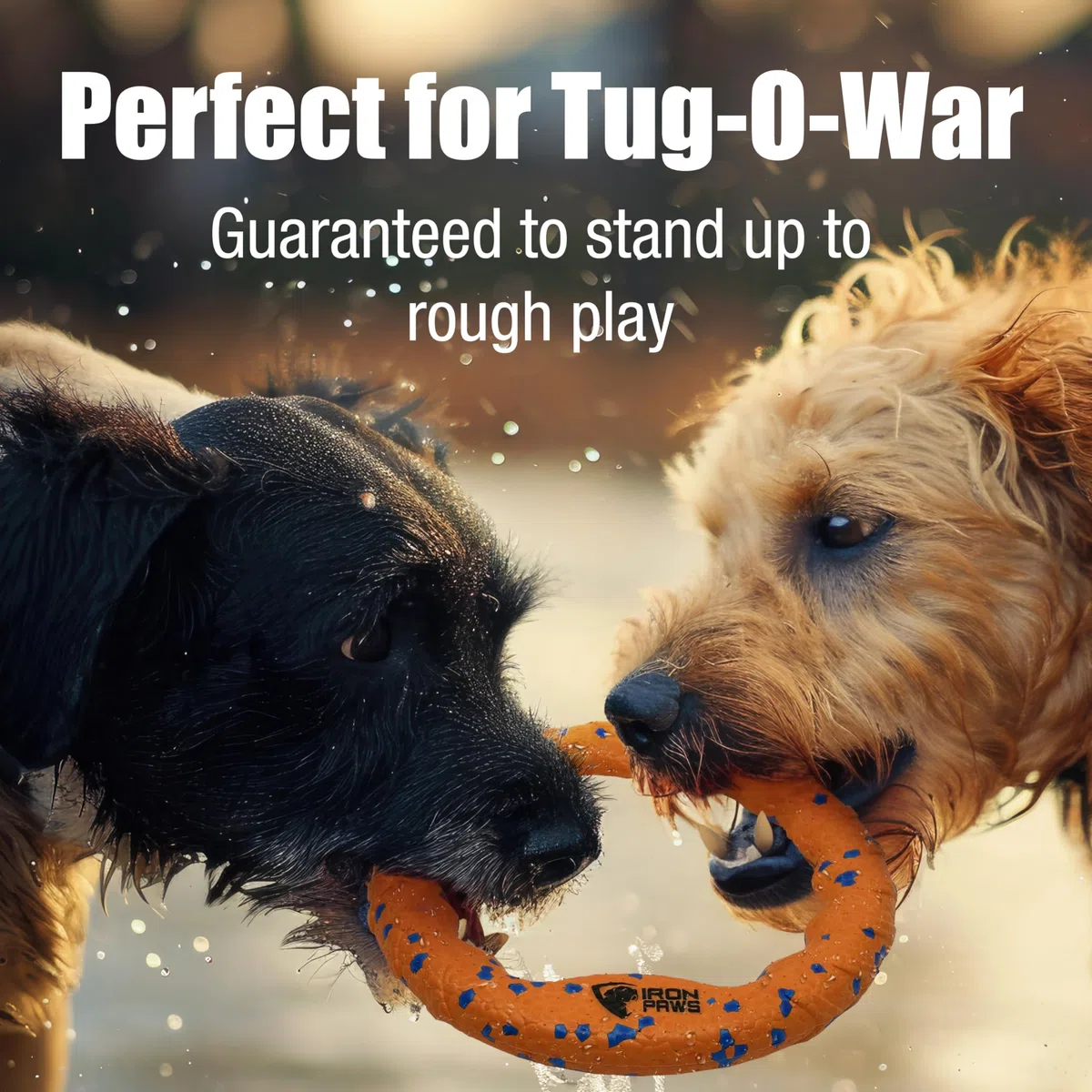 Iron Paws Unzerstörbares Hundespielzeug mit Ringen, robust, für aggressive Kauer, Apportieren und Tauziehen, Orange