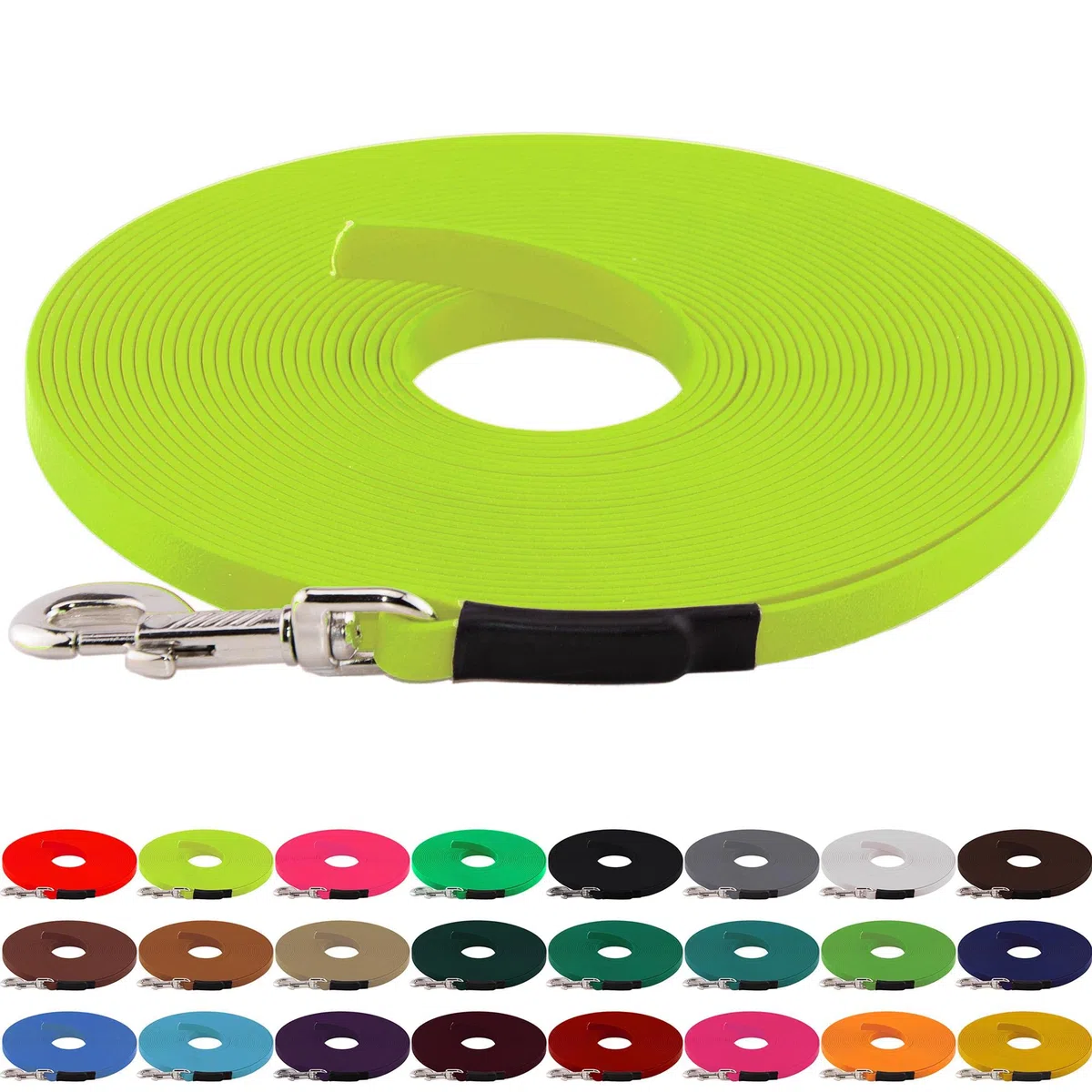 LENNIE BioThane Schleppleine, 13mm, Hunde 15-25kg, 10m lang, ohne Handschlaufe, Neon-Gelb, genäht