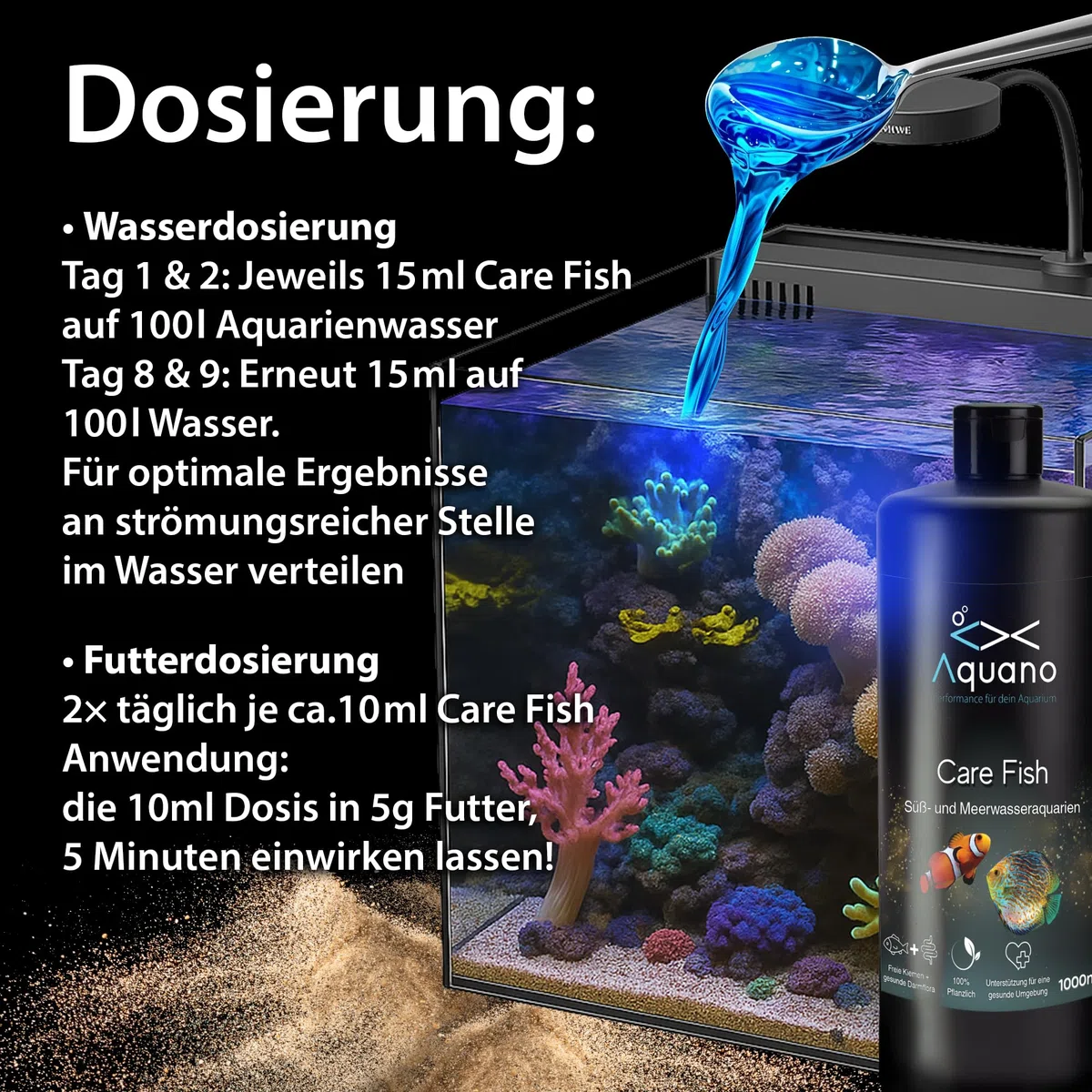 Care Fish 1000ml – Pflanzliches Pflegepräparat für Zierfische | Fördert freie Kiemen & gesunde Darmflora | Beruhigt gestresste Fische | Für Süß- & Meerwasser | Made in Germany