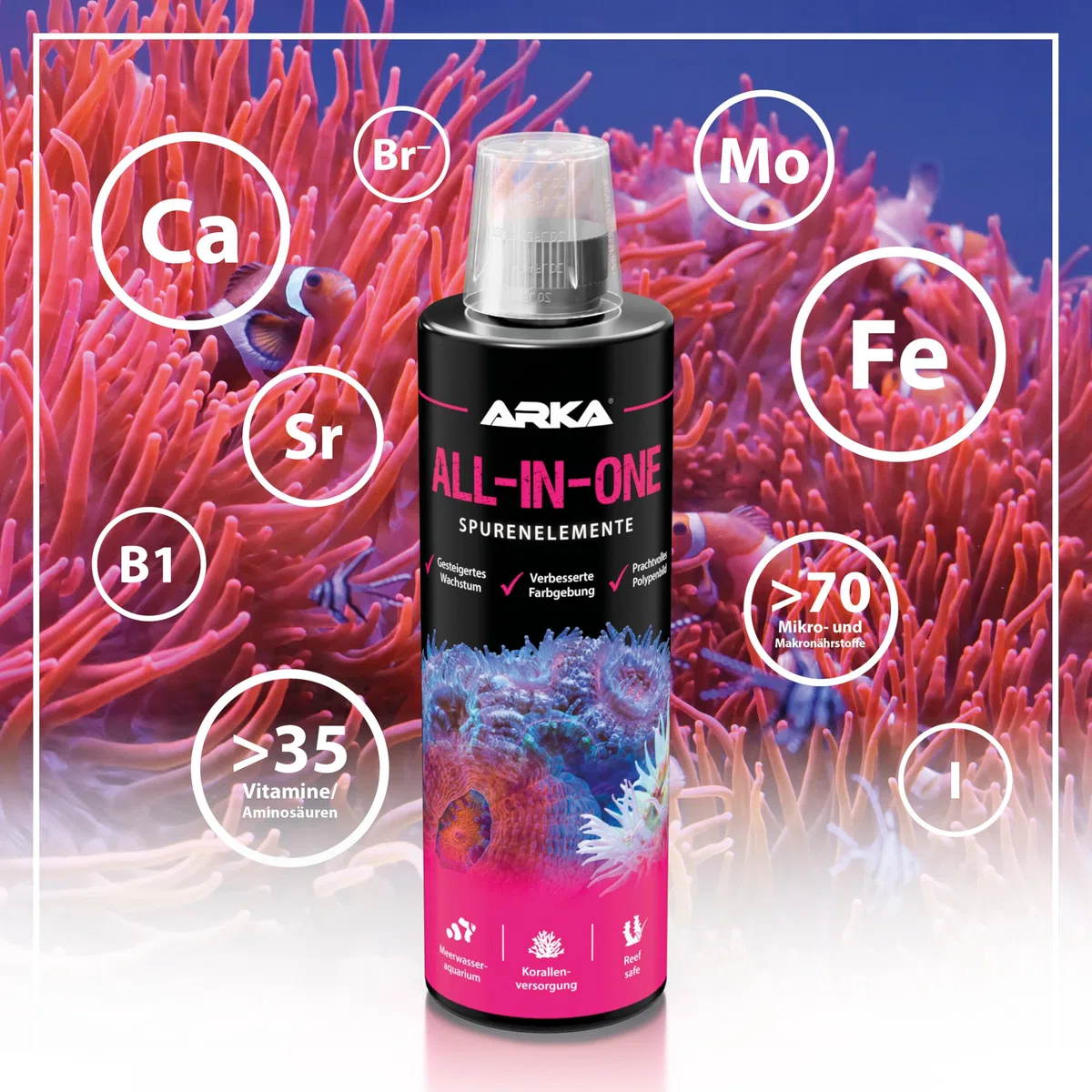 Korallenversorgung Meerwasser 473 ml – Komplettlösung für Farbenpracht & Wachstum – mit Kalzium, Jod, Strontium & Vitaminen – über 70 Nährstoffe – ARKA All-In-One