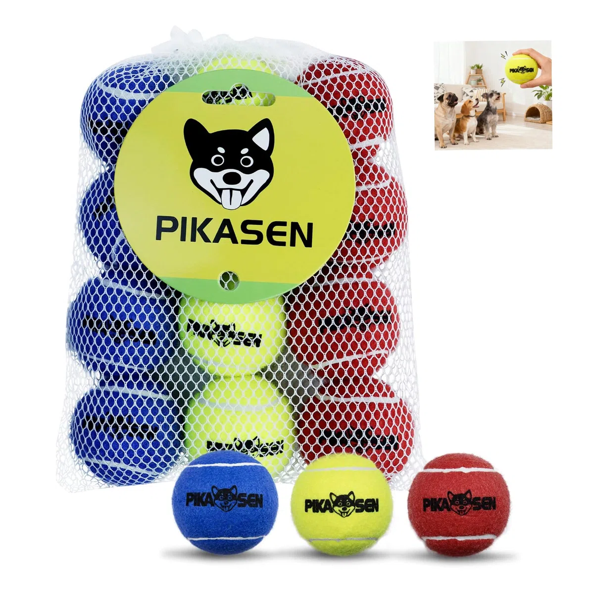 Quietschende Tennisbälle für Hunde, in 3 Größen, hochwertig, starke Hunde- und Welpenbälle zum Training, Spielen, Trainieren, die einfachste Farbe für Hunde, Rot, Gelb, Blau, Größe M, 12 Stück