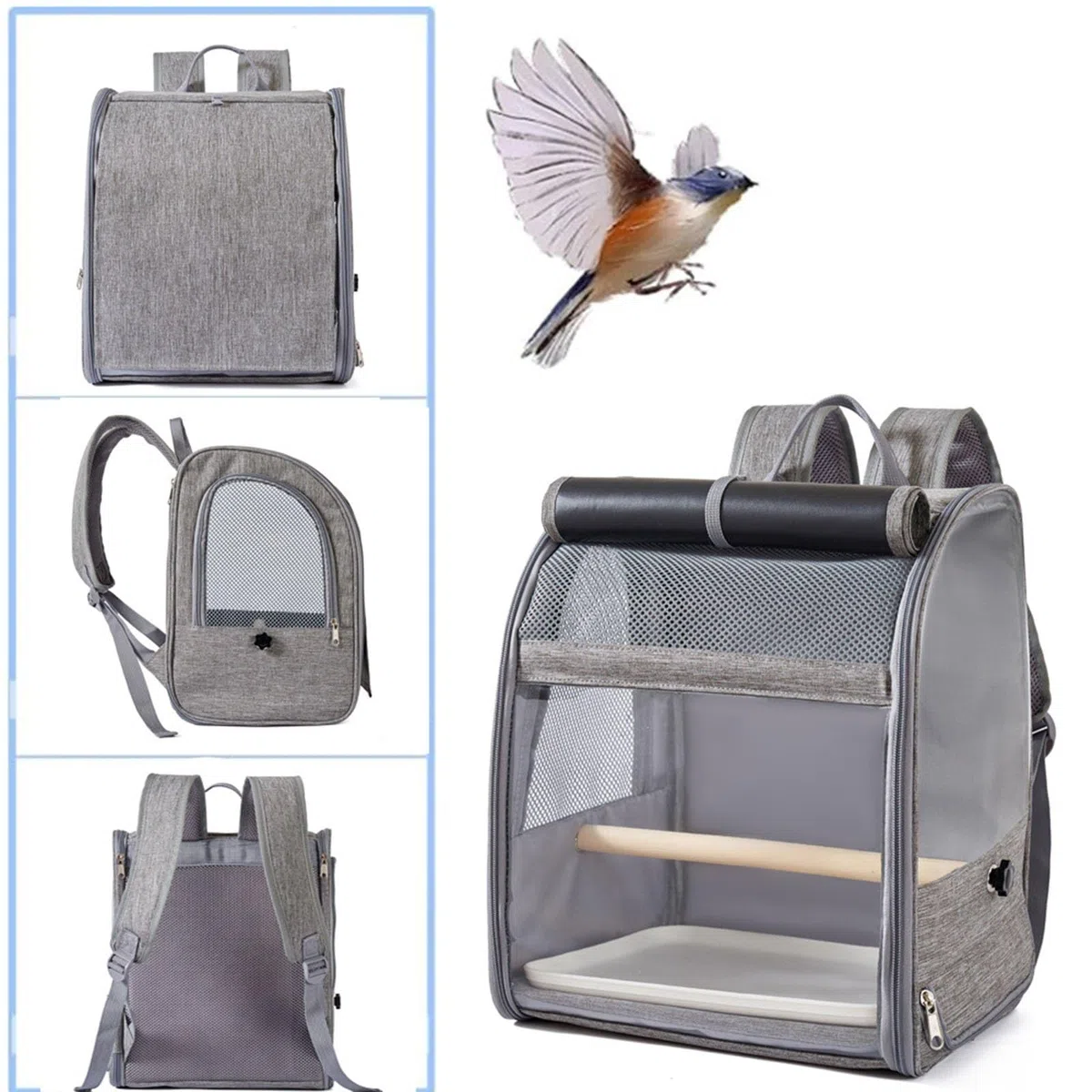Vogel-Rucksackträger, Vogel-Reisekäfig mit Stehstange und herausnehmbarem Tablett, für kleine Vögel Papagei Wellensittich,1,38 * 24 * 31cm