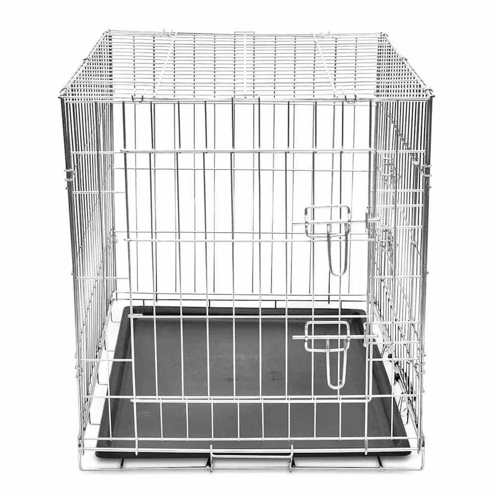 Mangloder Faltbare Hundebox Metall L galvanisierter Stahl mit 2 Türen, 95 x 56 x 64 cm, Schwarze Kunststoffbodenverkleidung, platzsparend für Auto, Kofferraum, Outdoor und Transport